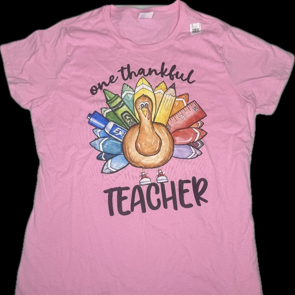 NWOT One Thankful Teacher Graphic T-Shirt Large 20" Pit 27" Length